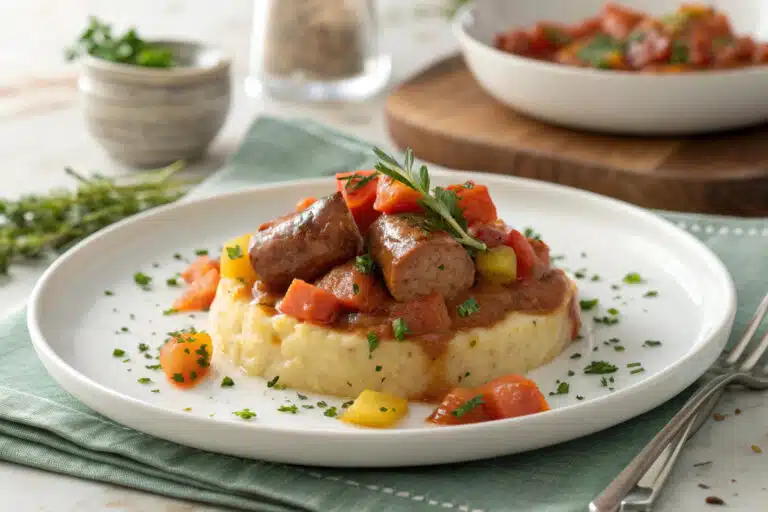 crockpot sausage dinners featured dish plated