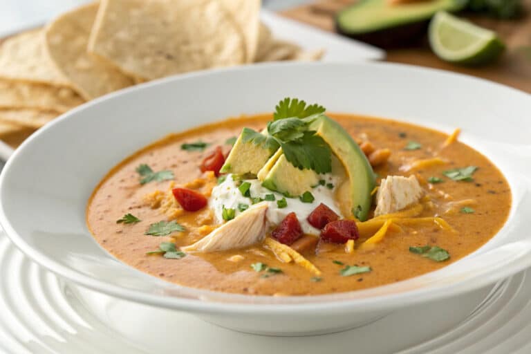 Creamy Chicken Enchilada Soup featured dish plated