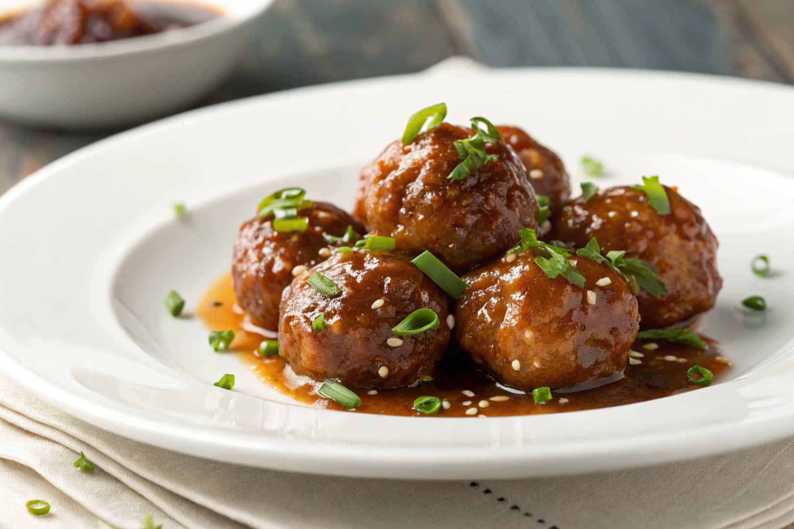 crockpot honey garlic meatballs featured dish plated