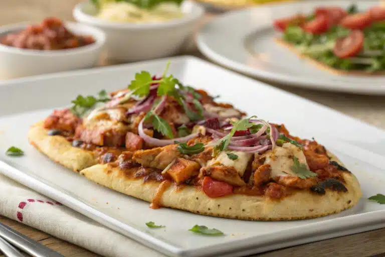 bbq chicken flatbread recipe featured dish plated