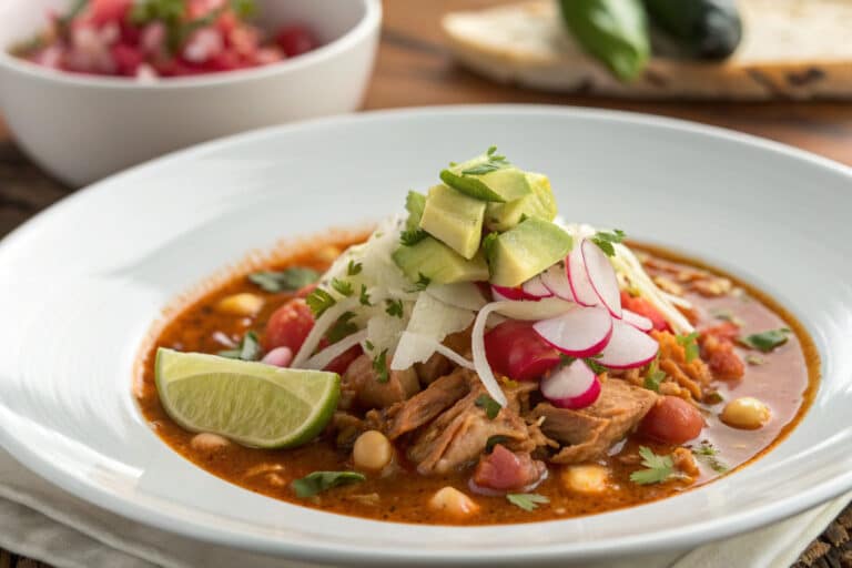 crockpot pozole featured dish plated