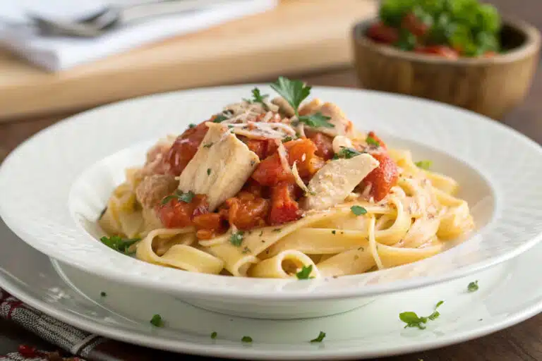 crockpot chicken pasta featured dish plated