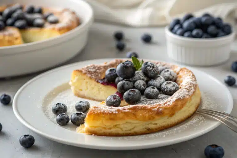 blueberry dutch baby pancake featured dish plated