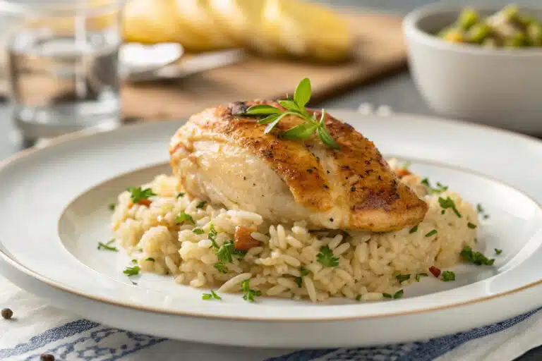 one pan chicken and rice dinner featured dish plated