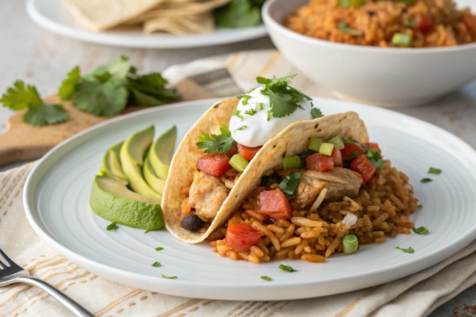 one pan chicken taco rice featured dish plated