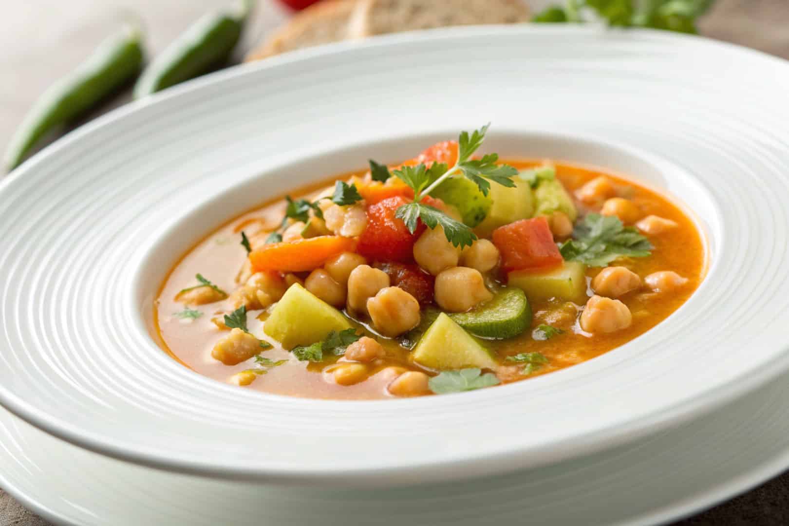 chickpea vegetable soup featured dish plated