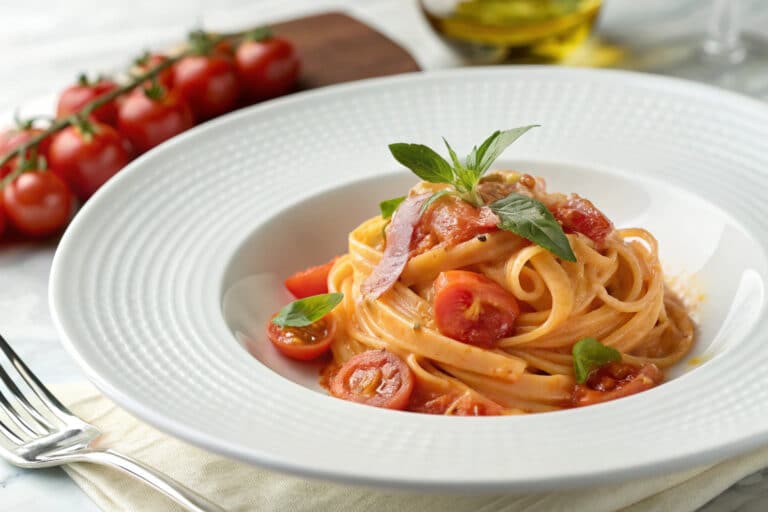 one pan creamy tomato pasta featured dish plated