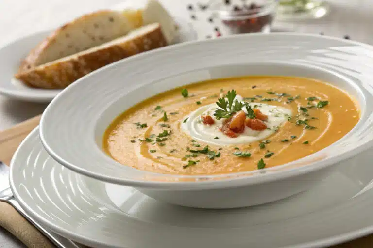 creamy crockpot soup featured dish plated