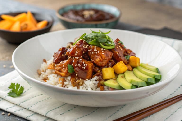 one pan honey bbq chicken bowl featured dish plated