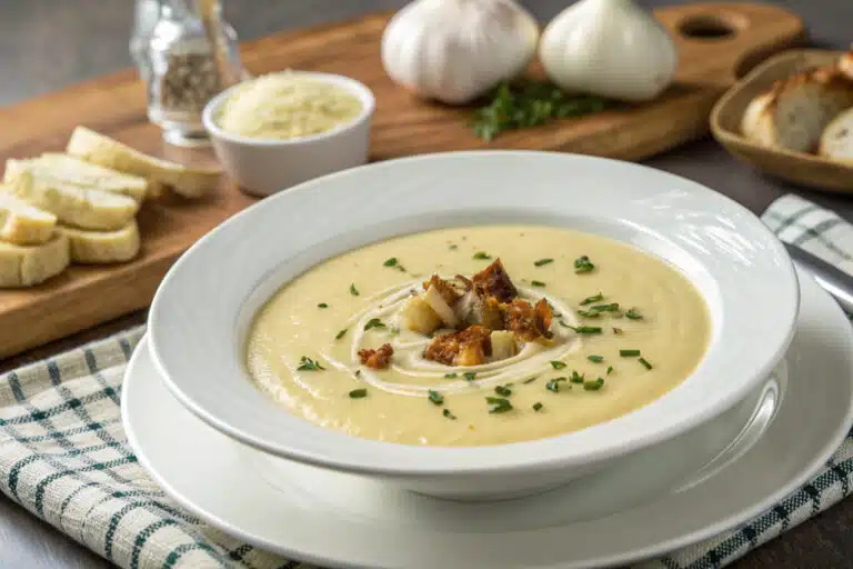 crockpot creamy garlic soup featured dish plated