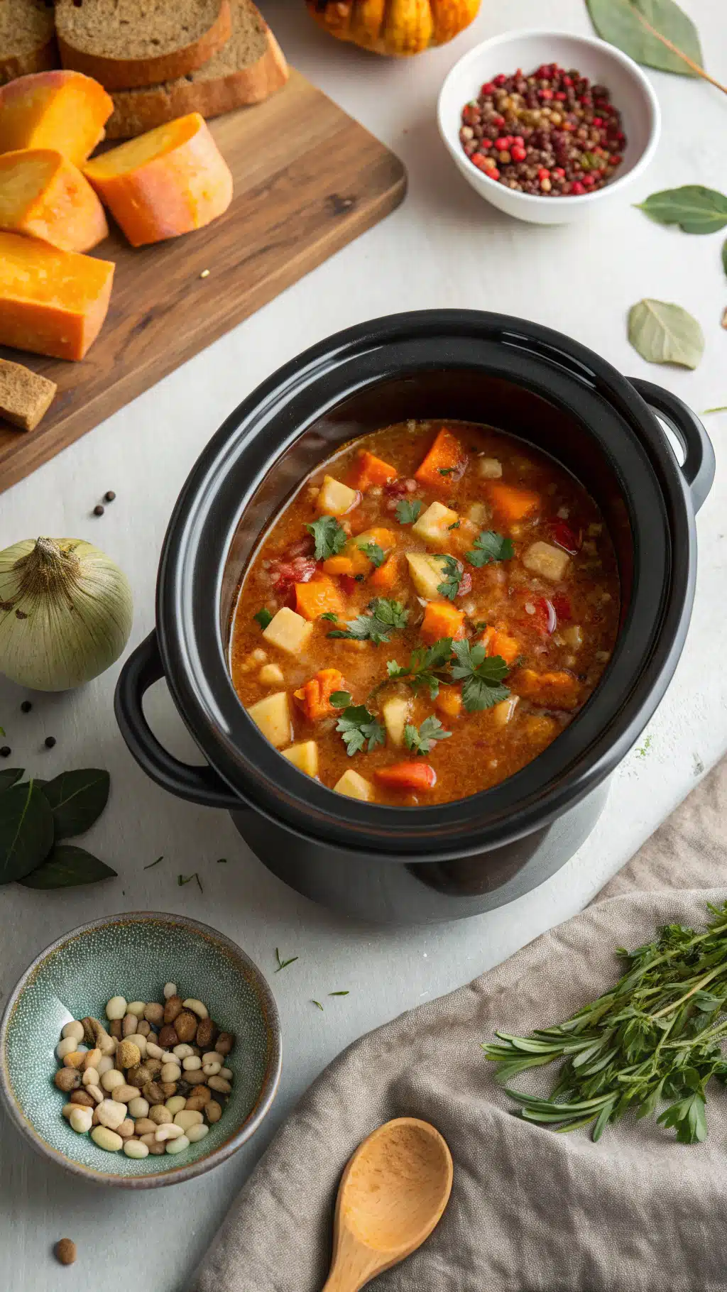 fall soup crockpot cooking process step