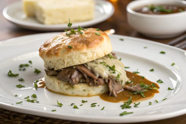 baked french dip biscuits featured dish plated