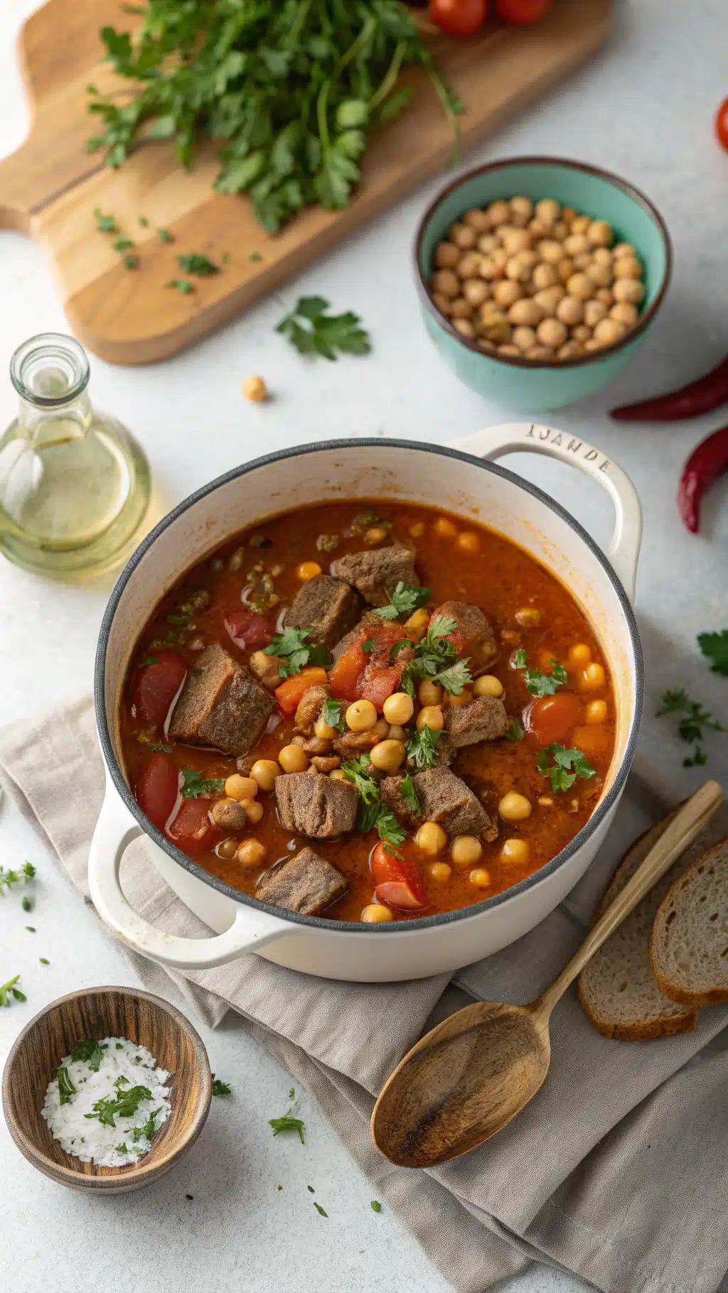 beef chickpea soup cooking process step