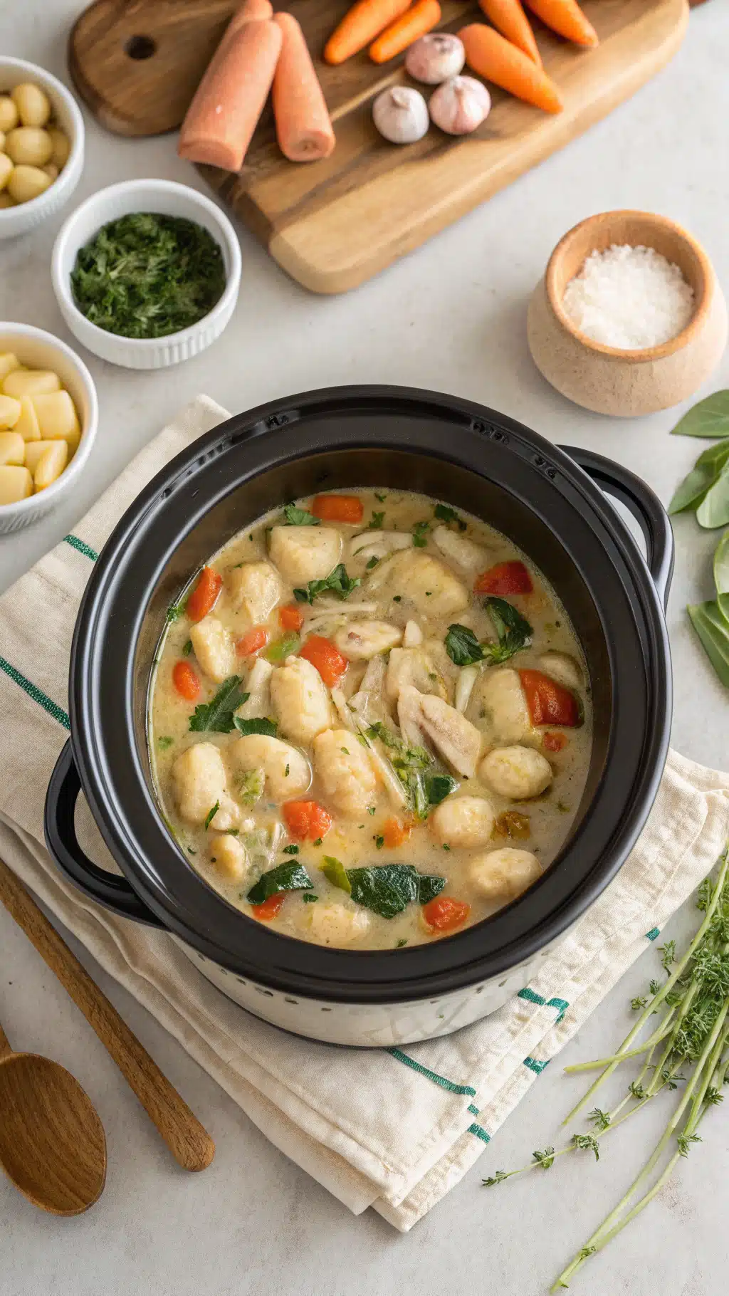 crockpot chicken gnocchi soup cooking process step