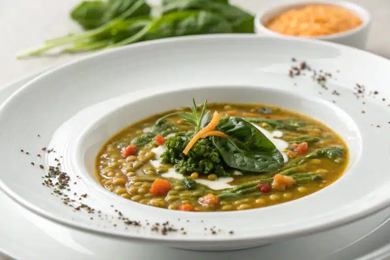 spinach lentil soup featured dish plated
