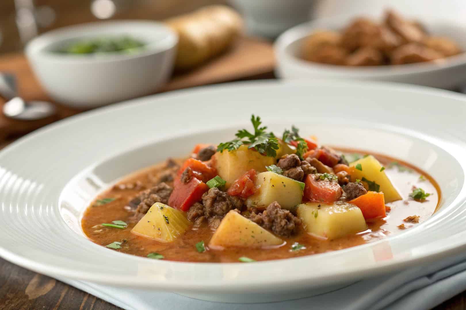 crockpot hamburger potato soup featured dish plated