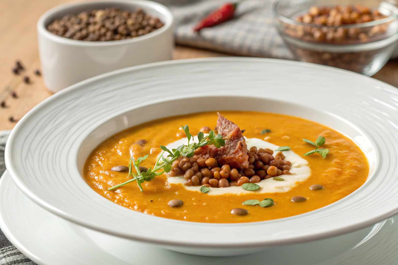sweet potato lentil soup featured dish plated
