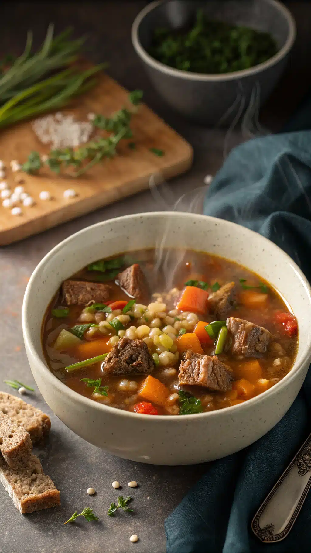 beef vegetable barley soup cooking process step