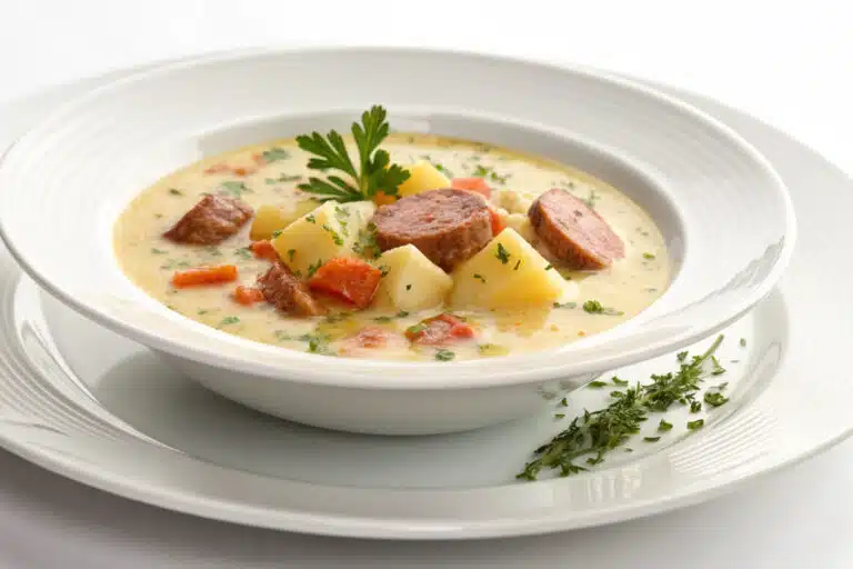 crockpot potato sausage soup featured dish plated