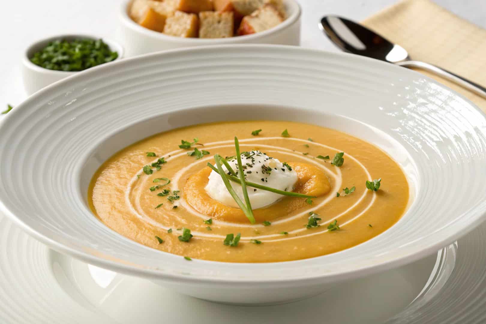 turnip potato soup featured dish plated