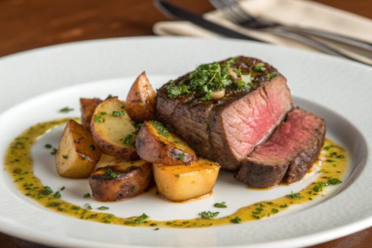 steak and potatoes one pan dinner featured dish plated