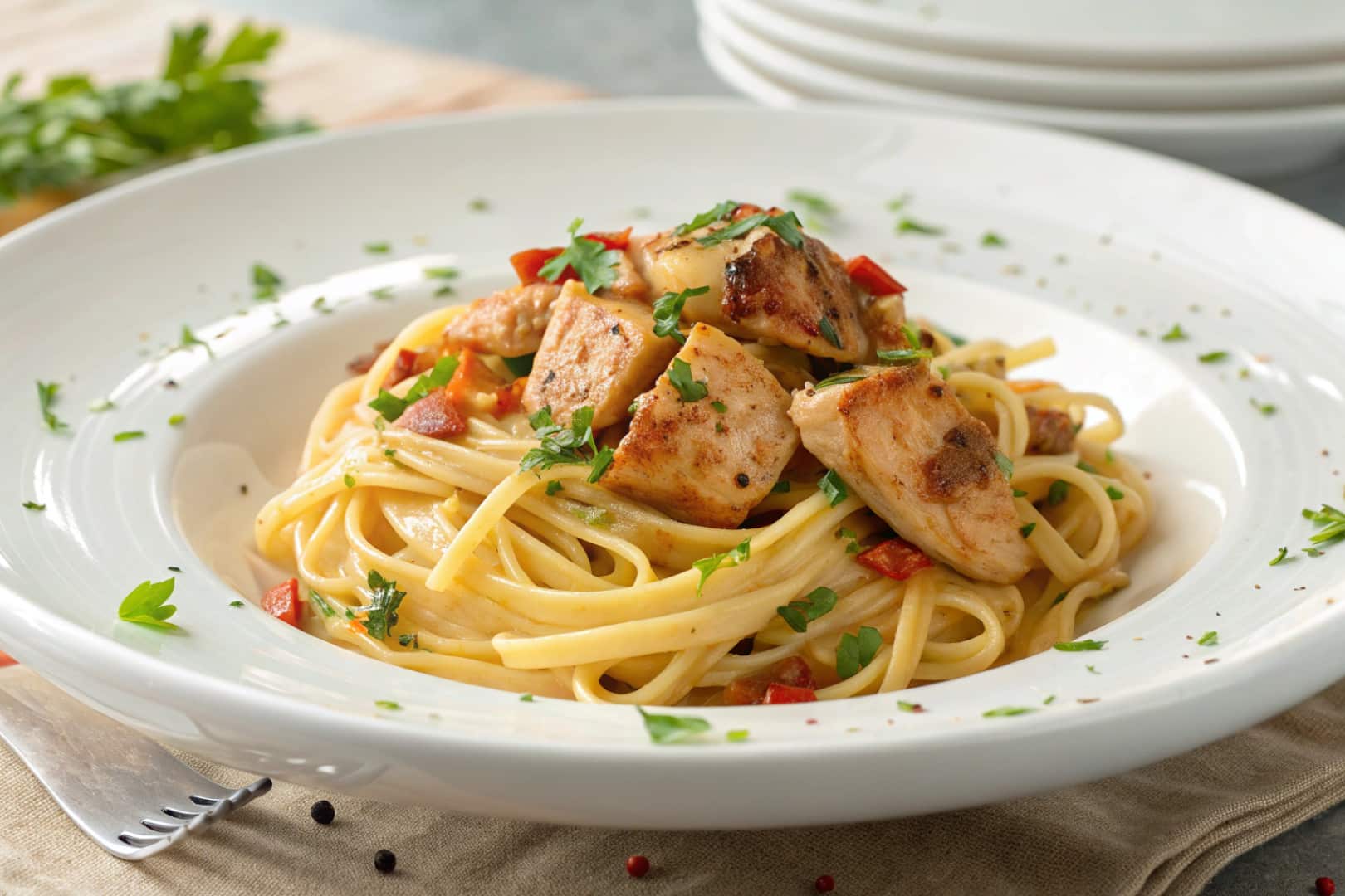 one pan honey garlic chicken pasta featured dish plated
