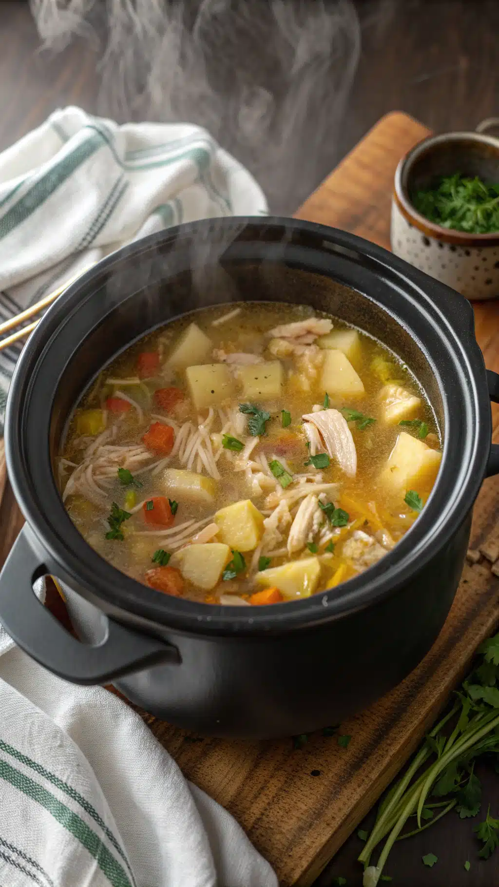 crockpot chicken potato soup cooking process step