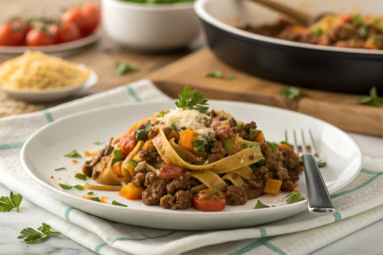 ground beef skillet dinner featured dish plated