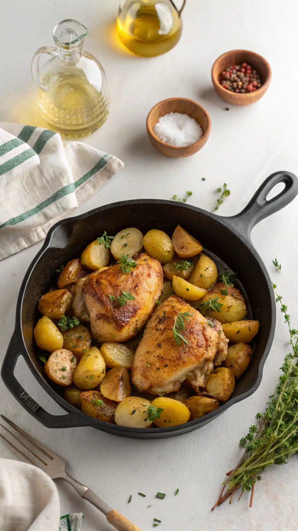 skillet chicken and potatoes cooking process step