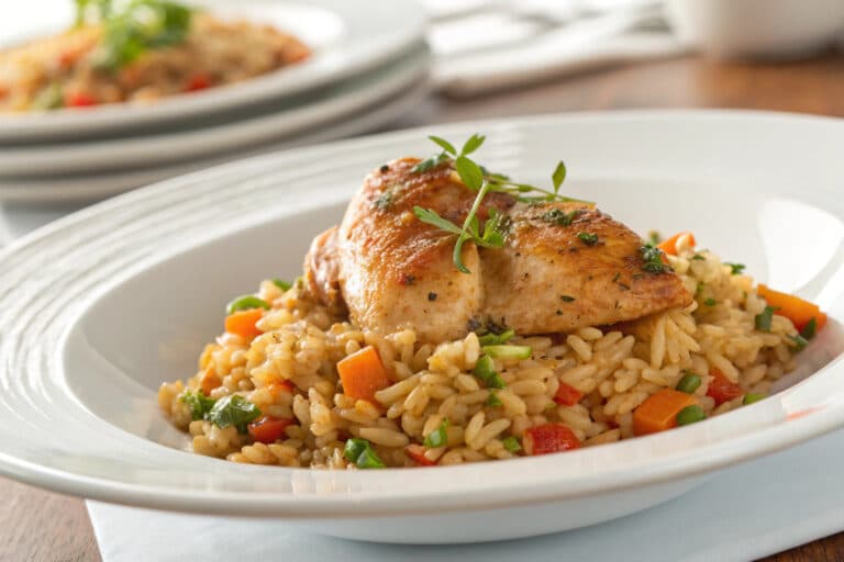 one pot chicken and rice featured dish plated