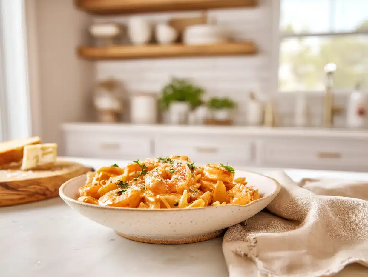Creamy Cajun Shrimp Pasta served