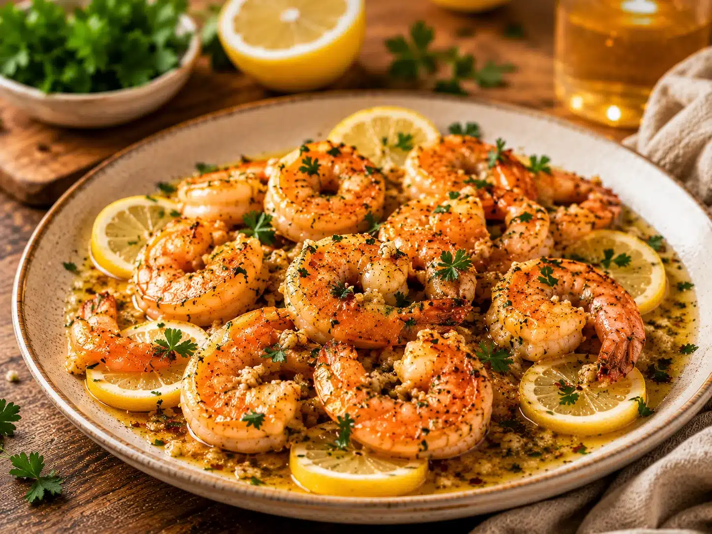 Lemon Garlic Butter Shrimp served