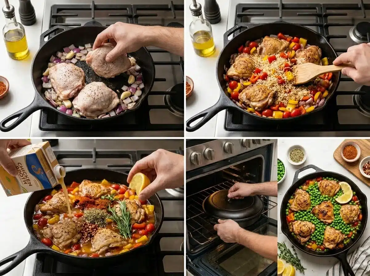 one pan chicken and rice dinner step by step