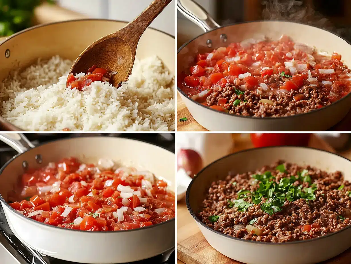 one pan ground beef rice skillet step by step