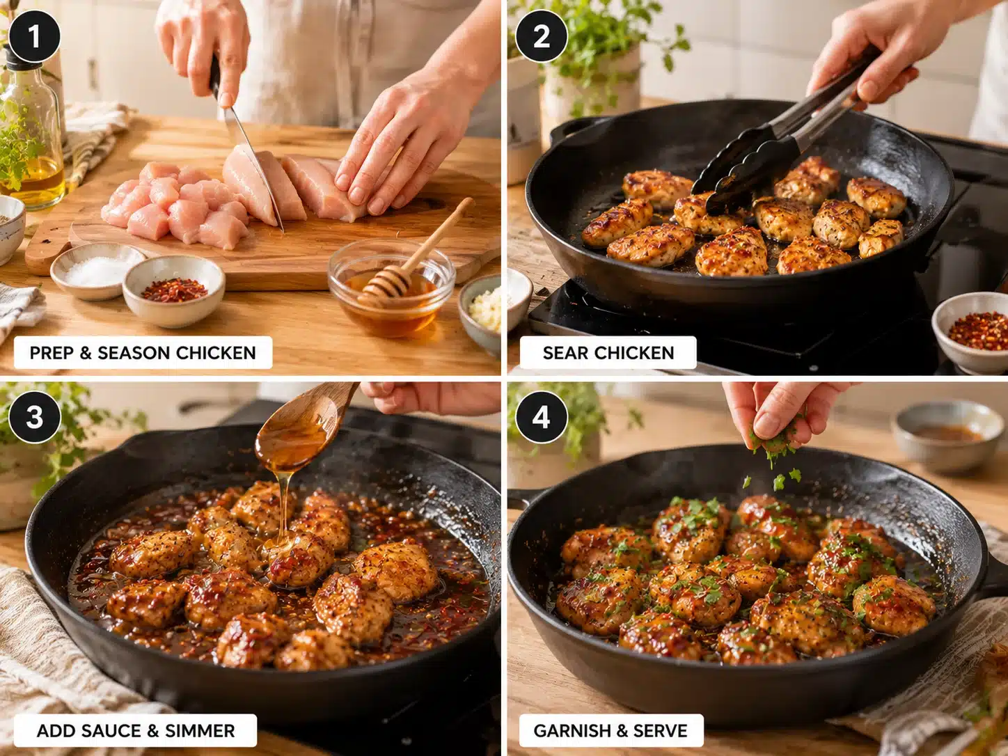one pan hot honey chicken step by step
