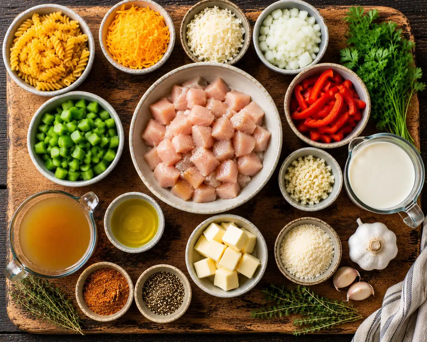 cheesy cajun garlic chicken rotini skillet ingredients
