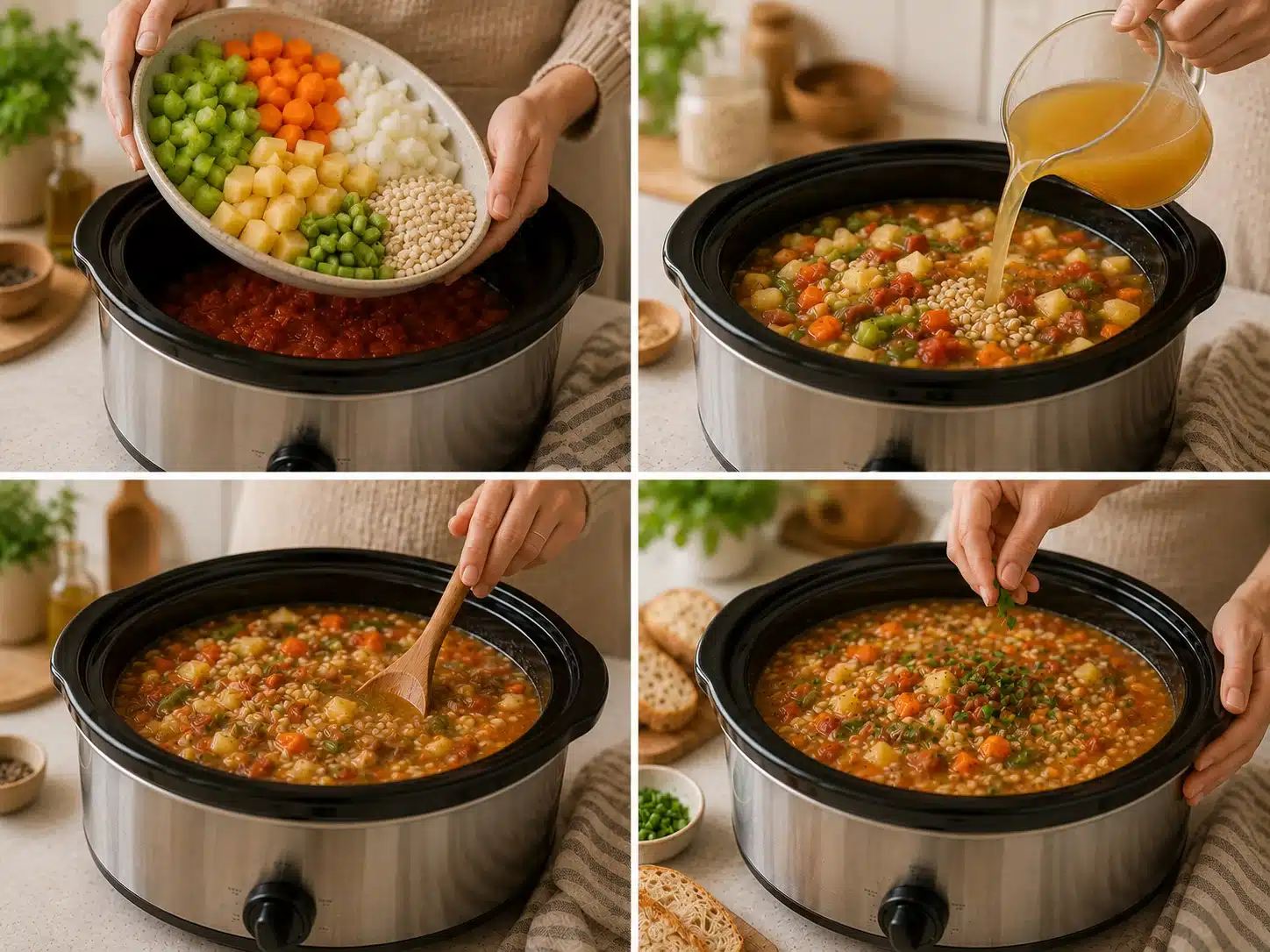 Crockpot Vegetable Barley Soup step by step preparation process