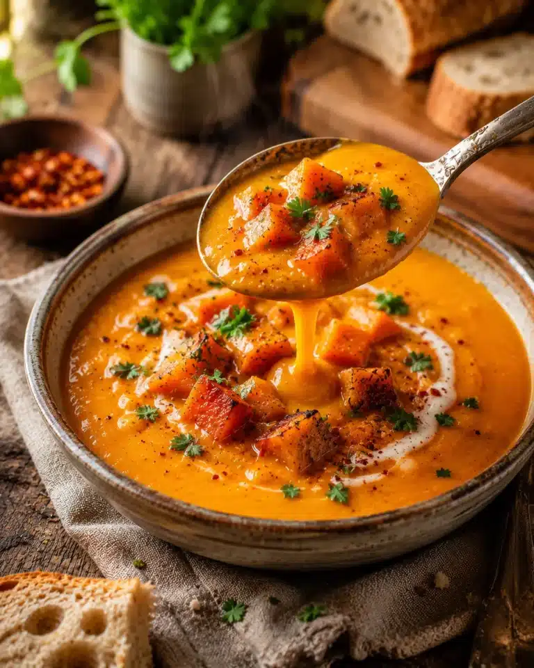 Spicy Butternut Squash Sweet Potato Soup recipe
