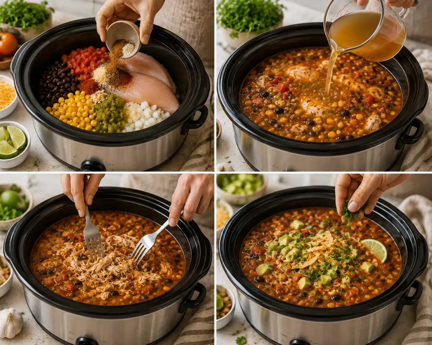 Mexican Chicken Soup step by step cooking process in a Dutch oven