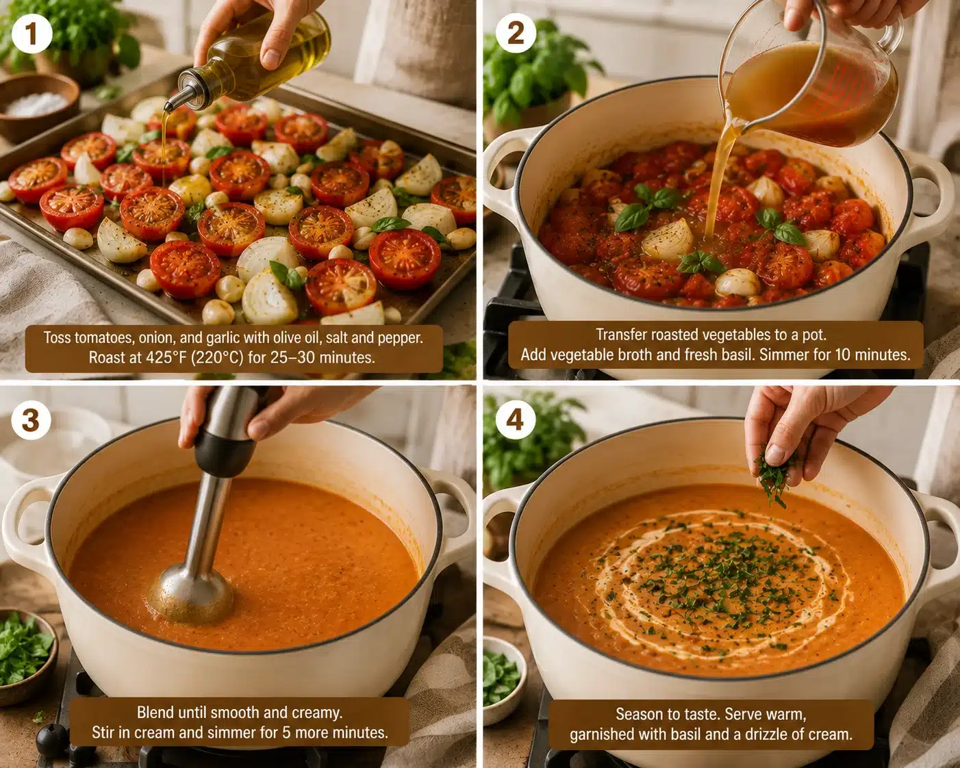 Roasted Tomato Basil Bisque step by step