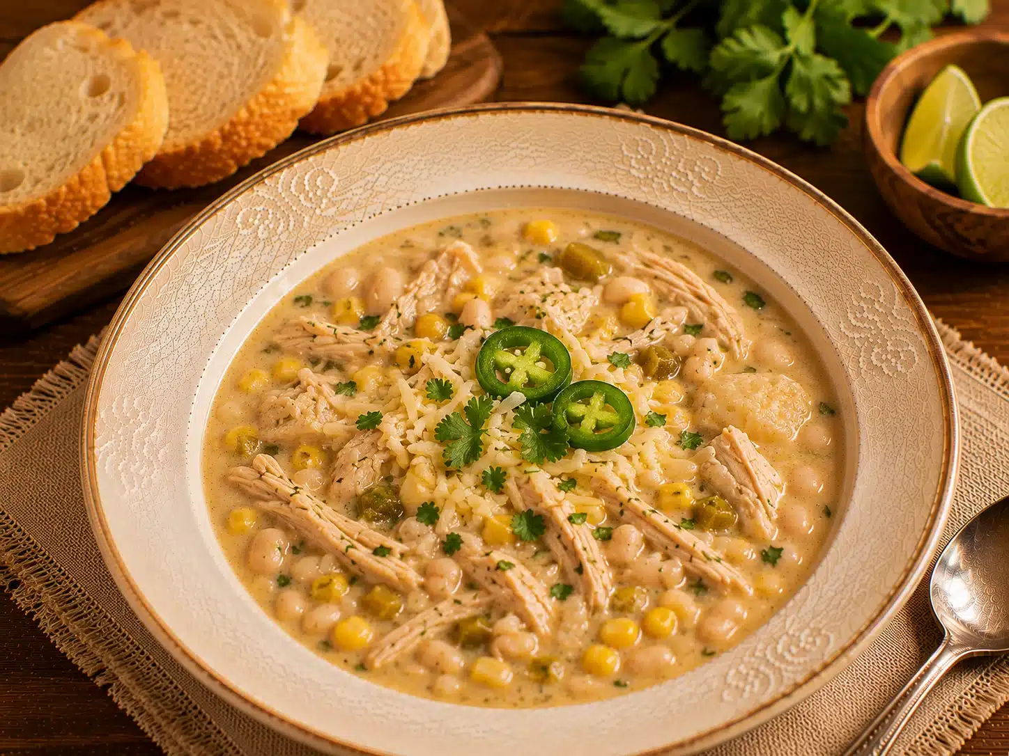 Slow Cooker White Chicken Chili served in bowls with toppings